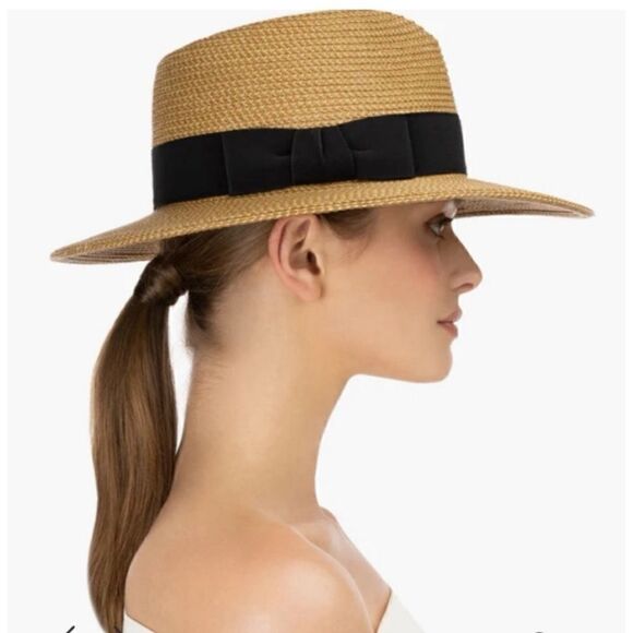 Eric Javits SQUISHEER INSTINCT Hat in Natural/ Black - Picture 2 of 9